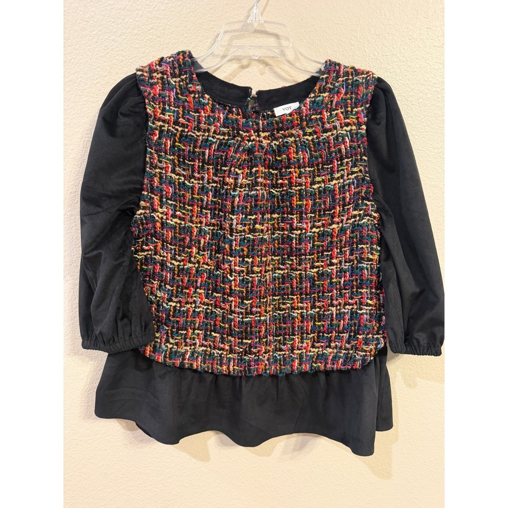VOY Tweed Peplum Top Women Medium Black Multi-Color Excellent Mixed Media Wool